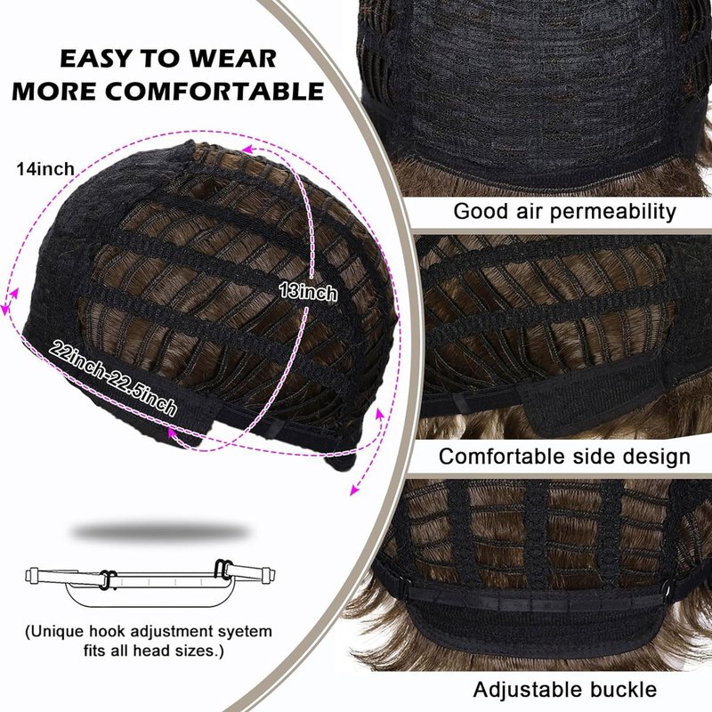 Dsimeig Men's Wig Brown Short Wavy Layered Cosplay Halloween Costume Hair Wigs for Male