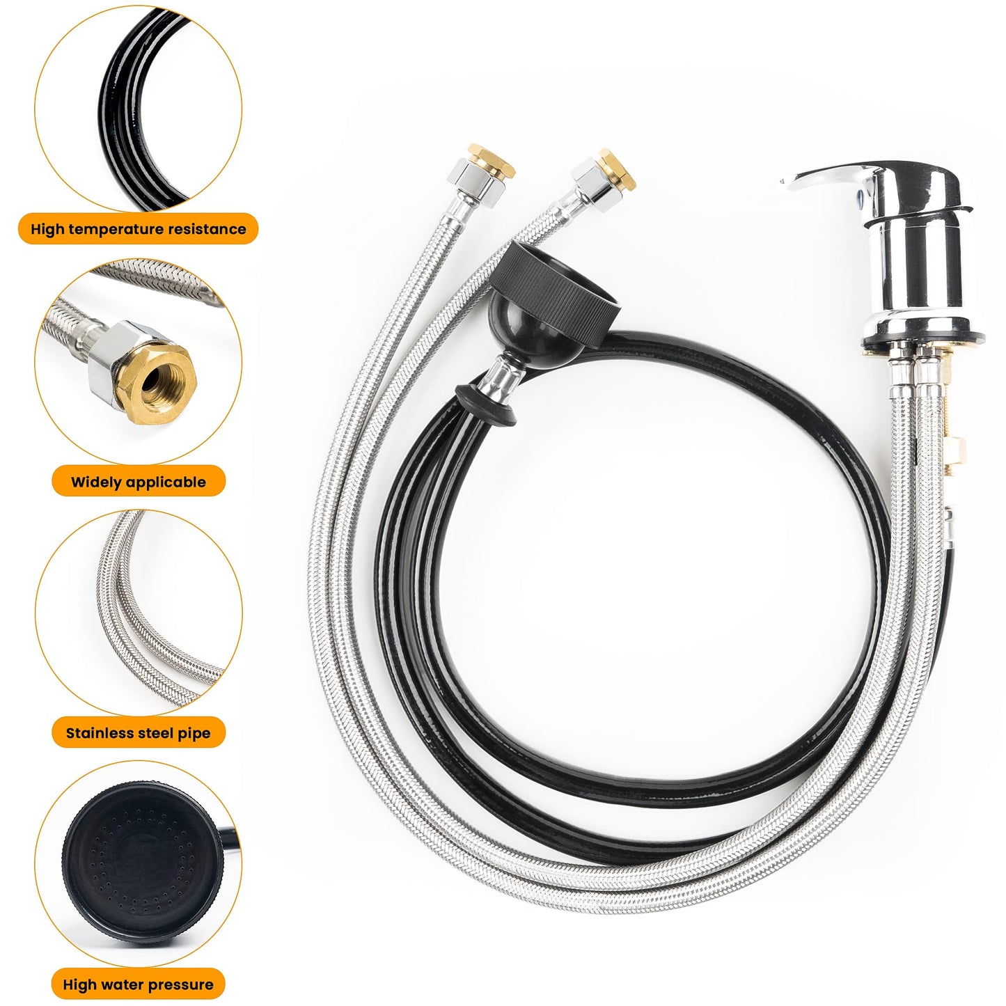 Professional Beauty Salon Shampoo Sink Bowl Faucet and Sprayer Kit with Vacuum Breaker and Flexible Spray Hose - Chrome Finish
