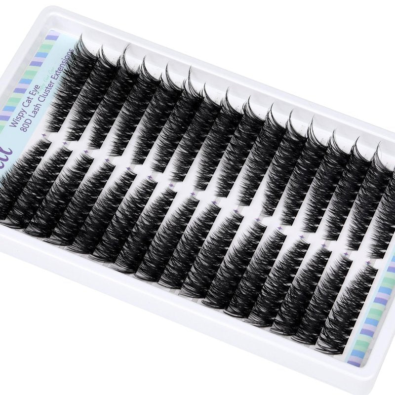 Lash Clusters 320 Pcs Individual Lashes Clusters 7-16 MM Cat Eye Wispy Eyelash Clusters D Curve 80D Cluster Eyelash Extensions Easy DIY Lash Extension at Home