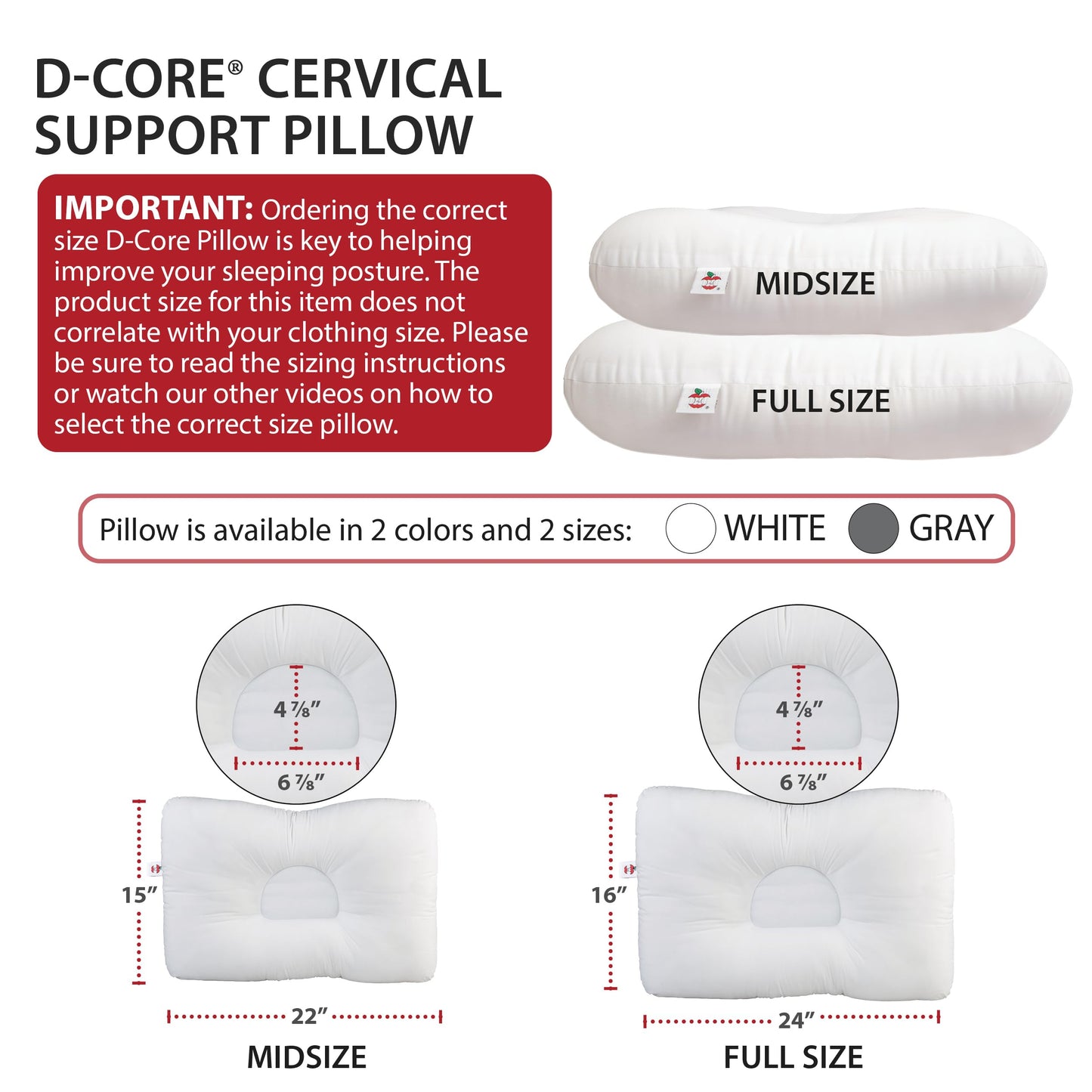 Core Products D-Core Cervical Support Pillow, Midsize - Firm