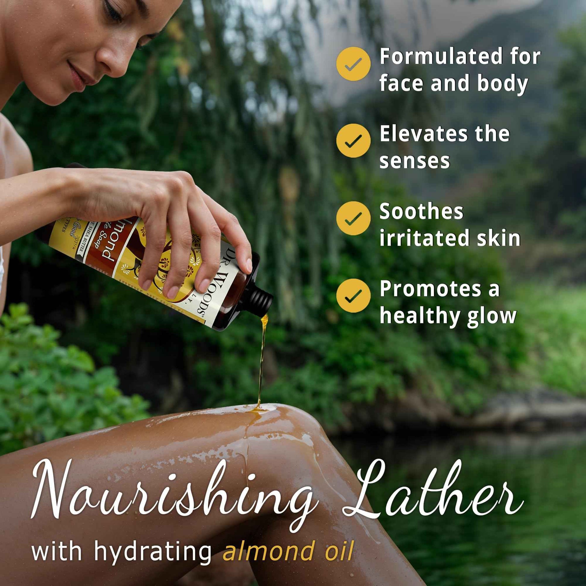 Dr. Woods Almond Liquid Castile Soap with Pump- Castile Soap with Pure Almond Oil, Body Wash for Men and Women, Contains Organic Shea Butter, Natural Cleaner for Face, Hands, and Body - 32 Fl Oz