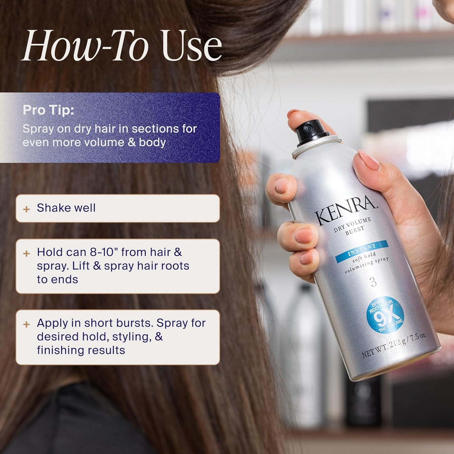 Kenra Dry Volume Burst 3 - Instant Volume Hairspray for All Hair Types | Soft Hold, Dry Application