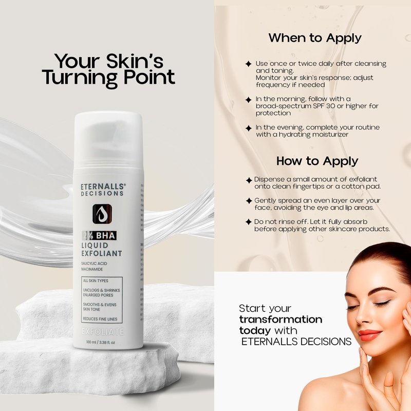 2% BHA Liquid Exfoliant Face Toner, Daily Leave-On Exfoliant, with Salicylic Acid & Niacinamide to Unclog Pores, Smooth Texture, Hydrate & Support Glowing Skin, Daily Exfoliator | Eternalls Decisions