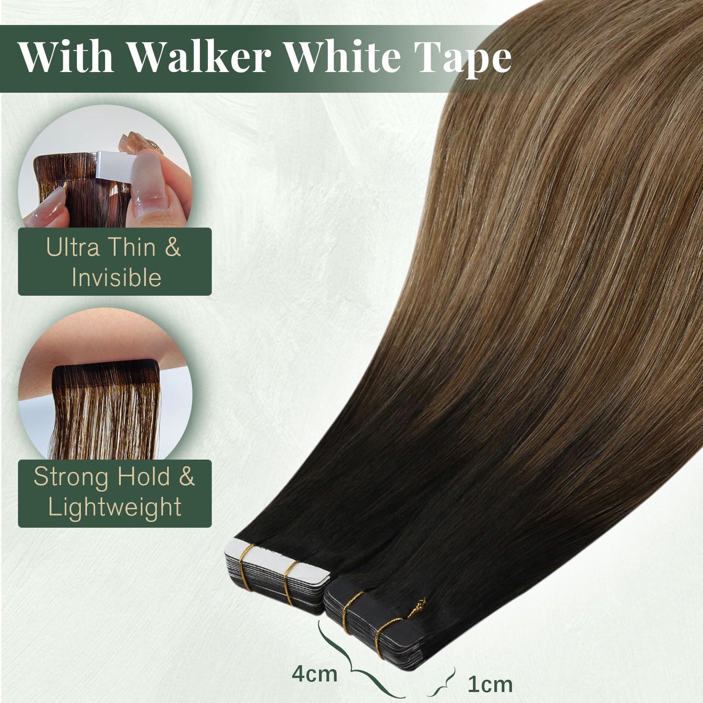 Ugeat Tape in Hair Extensions Human Hair Ombre Human Hair Tape in Extensions Darkest Brown Medium Brown with Golden Blonde Tapes in Extension for Women 14 Inch 40G 20Pcs