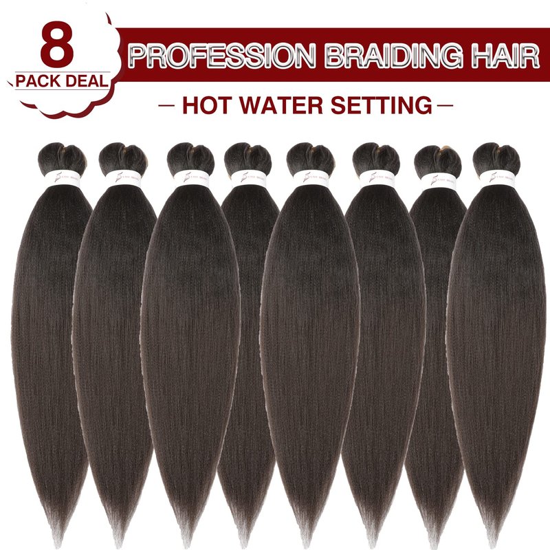 Pre-Stretched Braiding Hair - 20'' Synthetic Crochet Braids | Soft Yaki Straight Texture, 8 Packs, #4 Color