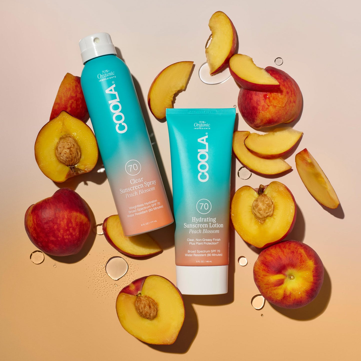 COOLA Organic Sunscreen SPF 70 Sunblock Spray, Dermatologist Tested Skin Care for Daily Protection, Vegan and Gluten Free, Peach Blossom, 6 Fl Oz