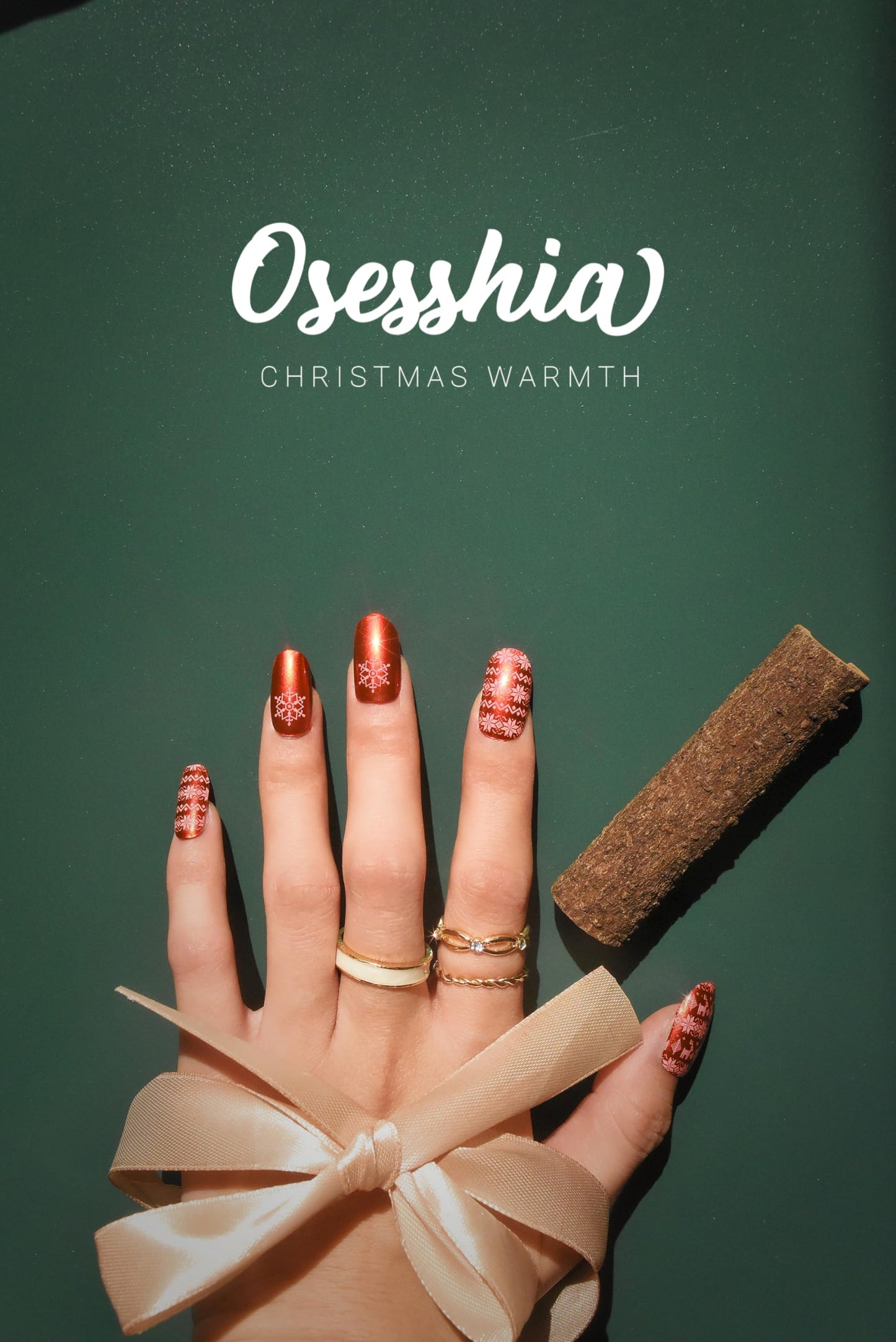Osesshia Semi Cured Gel Nail Strip Starter Kit, (Include 60 Pcs Nail Stickers, 1 UV Lamp and Nail Tools), Glaze Wraps, Salon Quality Gel Polish Strips, Christmas Nails Stickers Kit