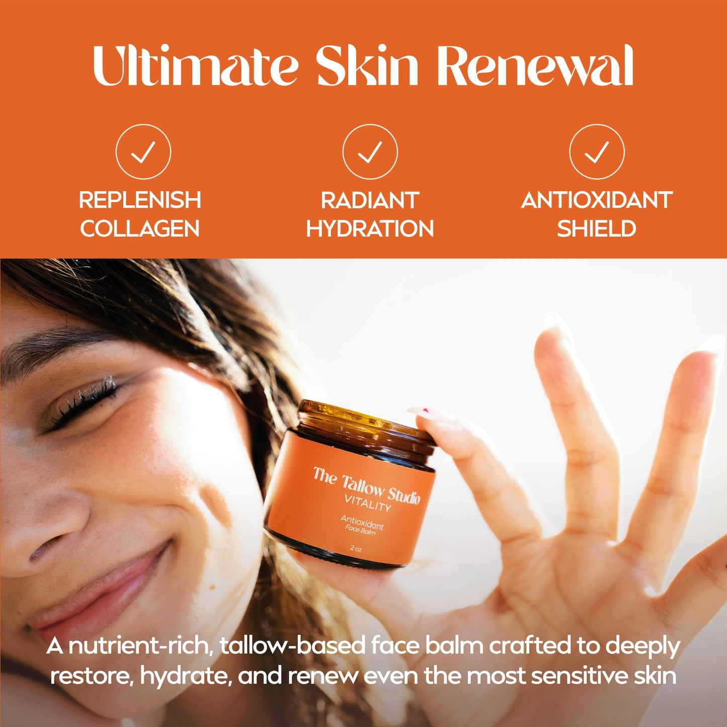 The Tallow Studio Antioxidant Tallow Face Balm for Dry & Sensitive Skin — Grass Fed Beef Tallow Face Moisturizer with Cacay Oil, Frankincense & Astaxanthin — Deeply Hydrating, Chemical Free — 1 oz