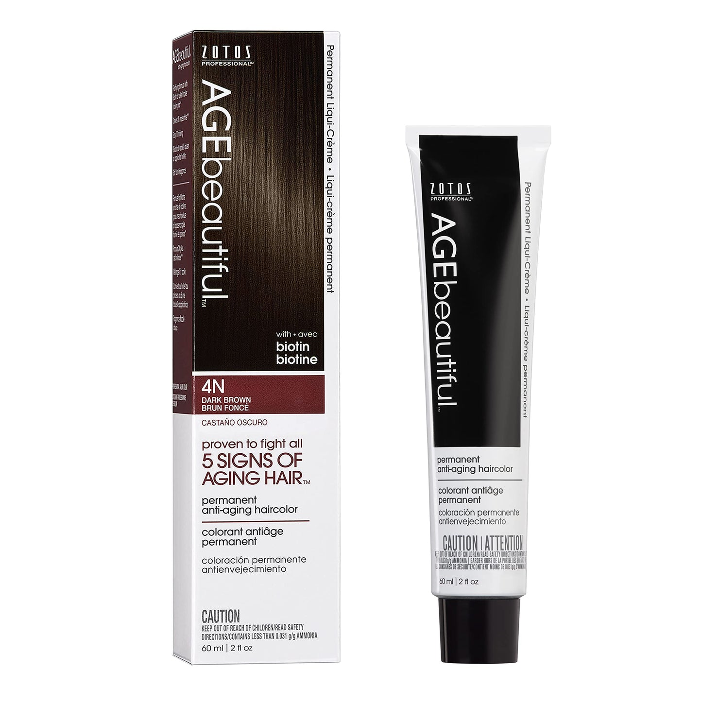 AGE beautiful Permanent Hair Dye 4N Dark Brown - Natural Dark Brown Hair Color Cream with 100% Gray Coverage, Anti-Aging Biotin Formula for Thicker, Fuller Hair, Professional Salon Quality