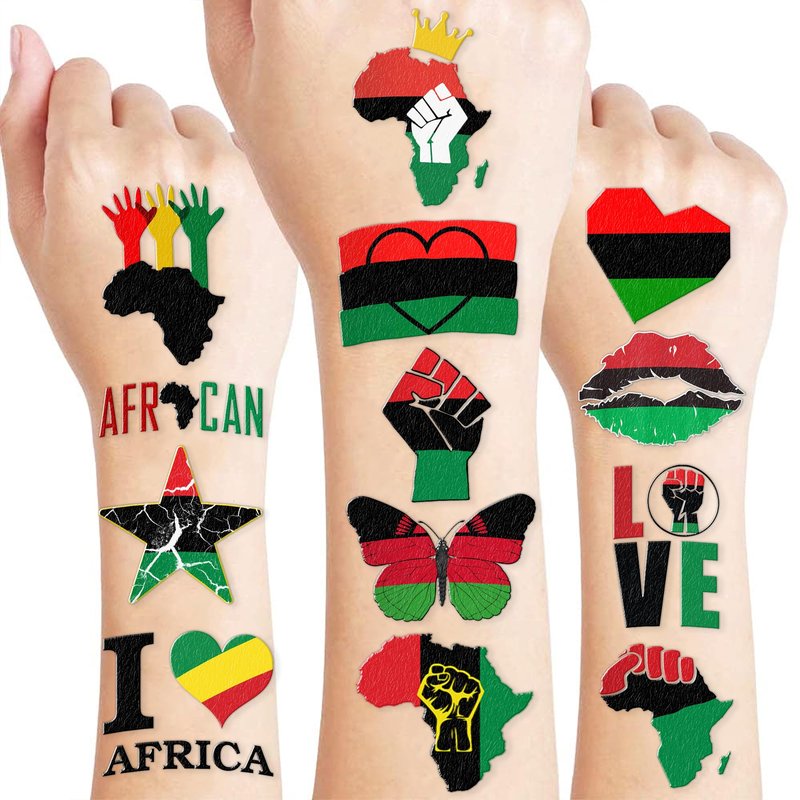 Africa Temporary Tattoos African American Party Decorations Favors Supplies Black History Themed Cute Stickers 10 Sheets 100 PCS Gifts for Baby Girls Boys Class School Carnival