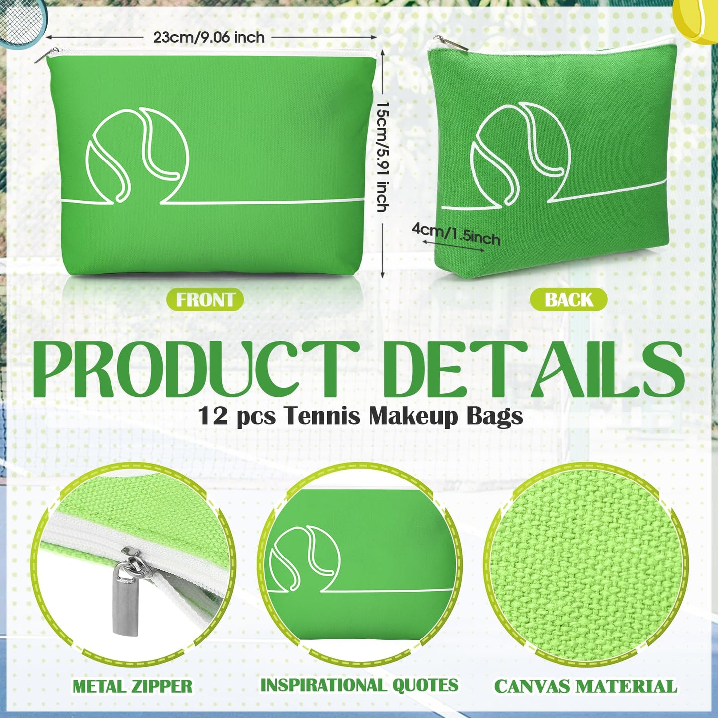 Kacctyen 24 Pcs Tennis Gifts Bulk for Women Tennis Lovers Canvas Makeup Bags Compact Mirrors Accessories Team Gifts Bulk for Coach Birthday Back to School Party Favors