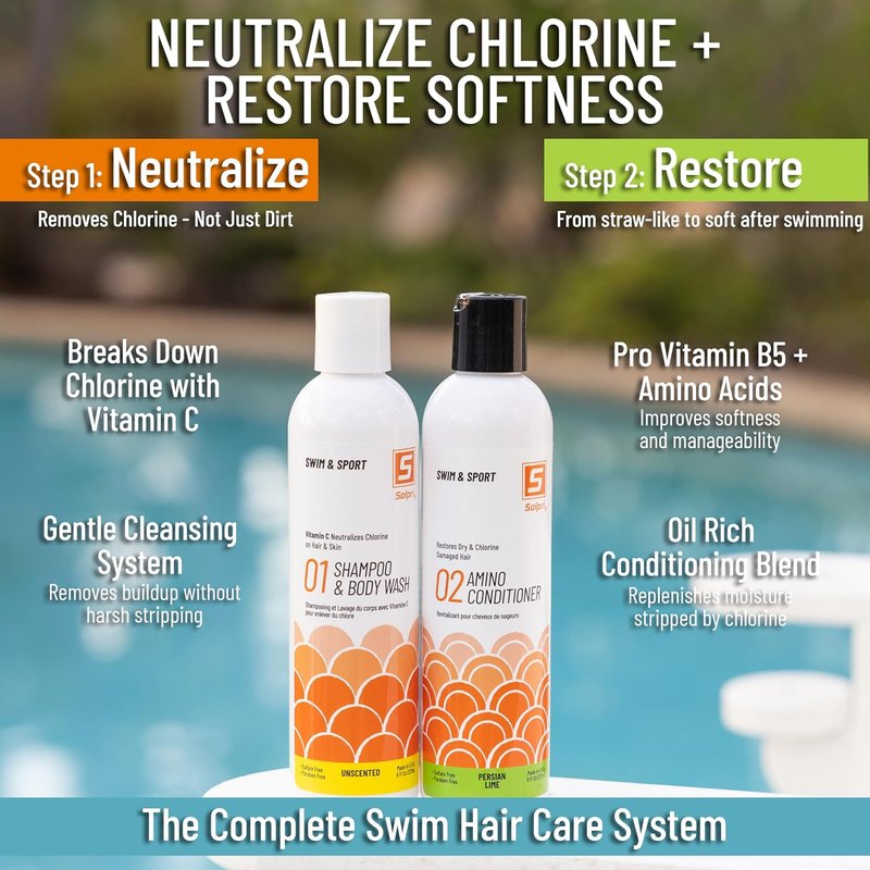 Swim Shampoo & Conditioner Set - Vitamin C Chlorine Removal, Restores Softness & Gentle Cleansing | 16 fl oz Total