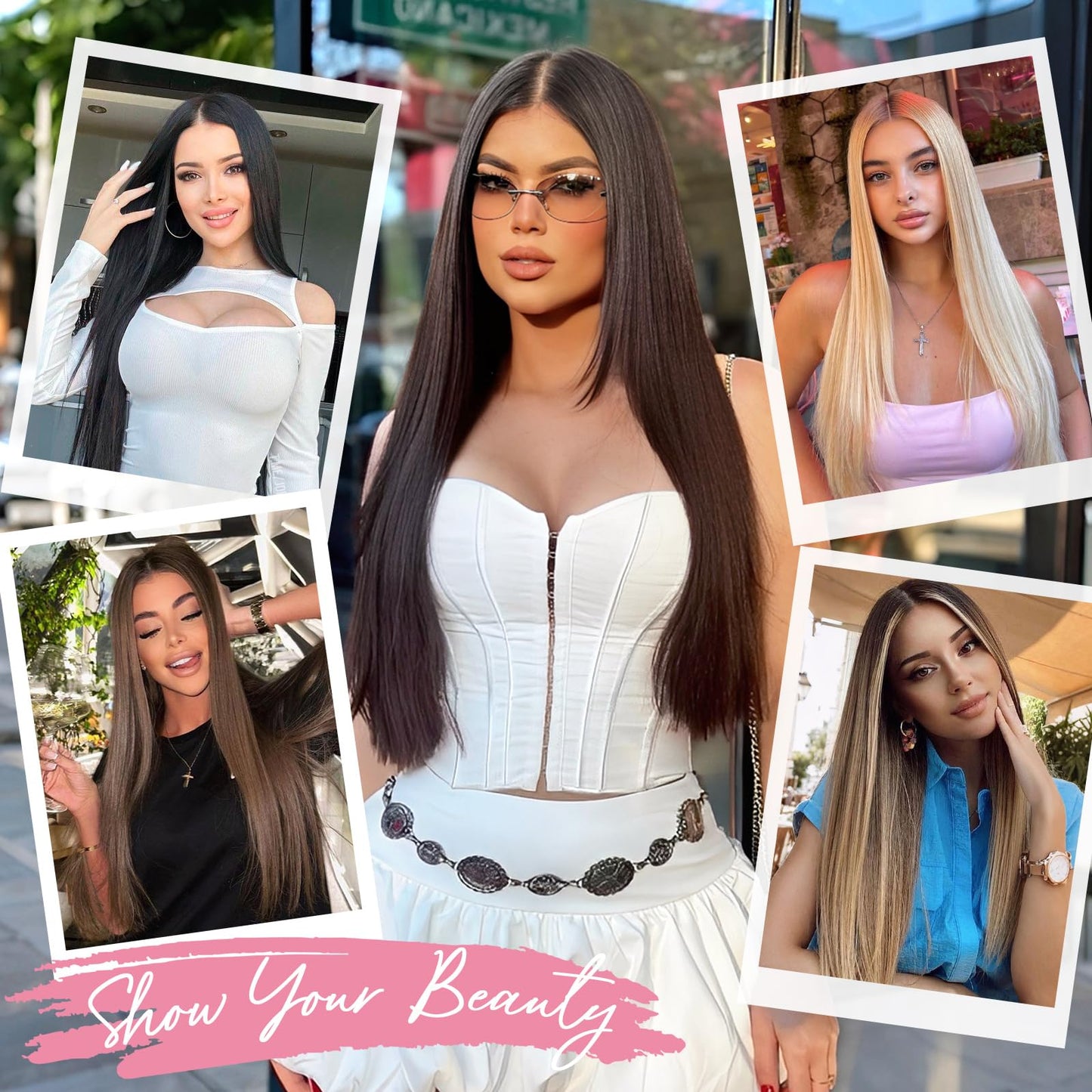 LRSICAL Hair Extensions,Clip in Hair Extensions Dark Brown Long Straight 4PCS Hairpieces Natural Soft Fiber Double Weft Hair for women 22 Inch
