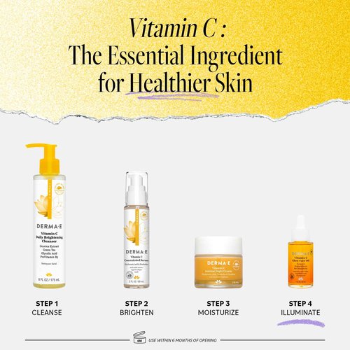 Derma E Vitamin C Glow Face Oil, Facial Oil Nourishes, Brightens and Illuminates for a Radiant Glow, Moisturizing Face Oil with Turmeric, Seabuckthorn and Red Raspberry, 1 Fl Oz