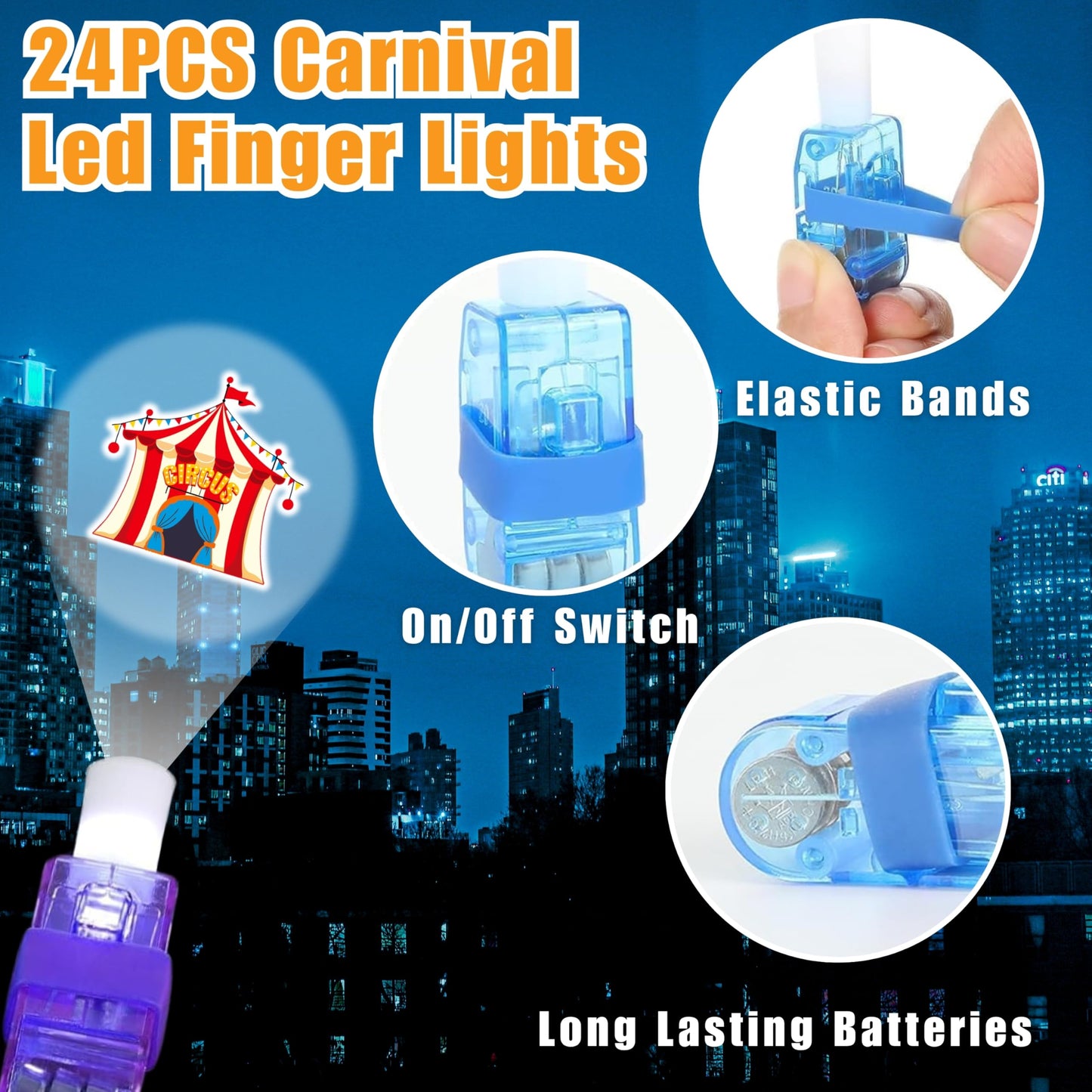 72 PCS Carnival Party Favors – 48 PCS Luminous Tattoos & 24 PCS LED Finger Lights Combo – Birthday Goodie Bag Fillers, Party Supplies, Gifts Light Up Toys Glow In The Dark for Boys and Girls