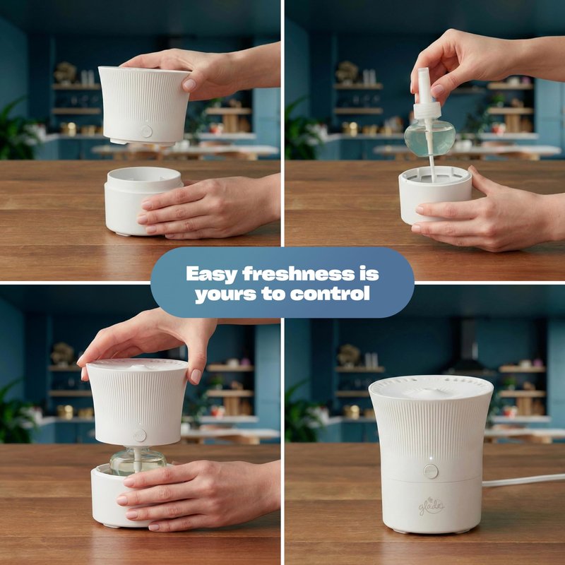 Glade Scent Flow PlugIns Air Freshener, Cashmere Woods, 1 Device + 4 Refills, 2.61 fl oz