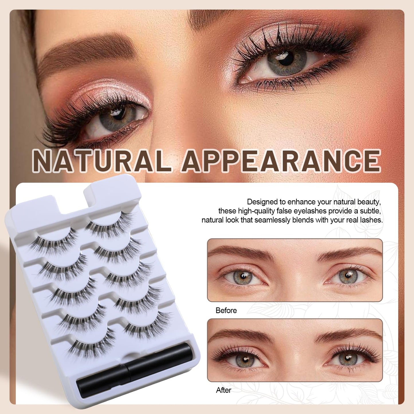 BS-MALL False Eyelashes – Wispy Lashes 100% Handmade Natural Look, Reusable & Durable, Includes 5X Magnifying Mirror and Application Kit (Style02)