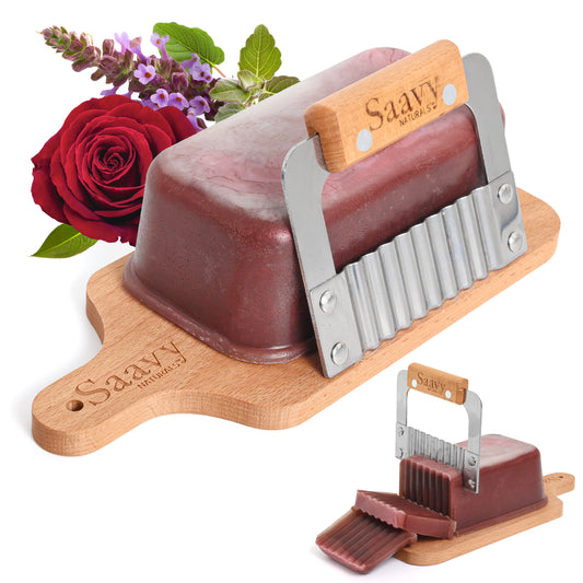 Saavy Naturals Hydrating & Purifying Artisan Soap Loaf with Cutter, & Wood Cutting Board – Plant-Based, Nourishing & Moisturizing Soap Gift for Men & Women – Patchouli Rose, 1lb