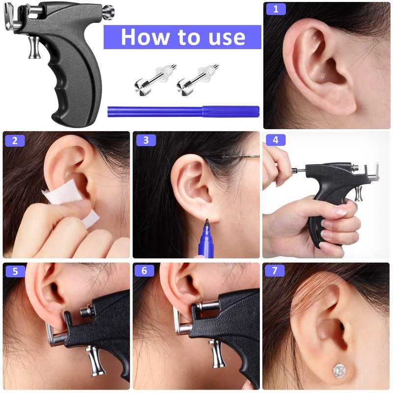 Chumia 157 Pcs Ear Piercing Gun Tool Kit Stainless Steel 36 Pairs Studs 98 Earrings 22 Nose Studs Nose Navel Piercing Machines for Salon Home