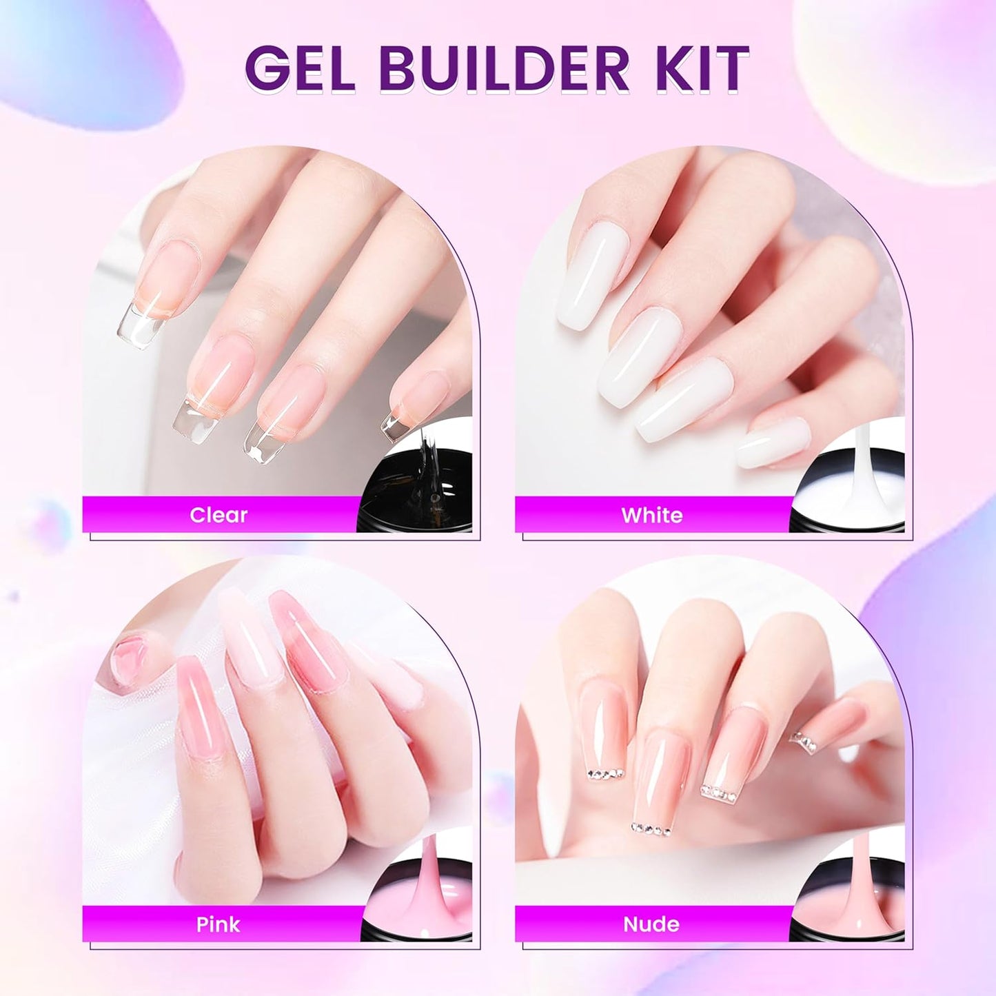 Nail Builder Gel Kit - 5oz Hard Nail Gel for Art & Extensions | Clear & White Colors