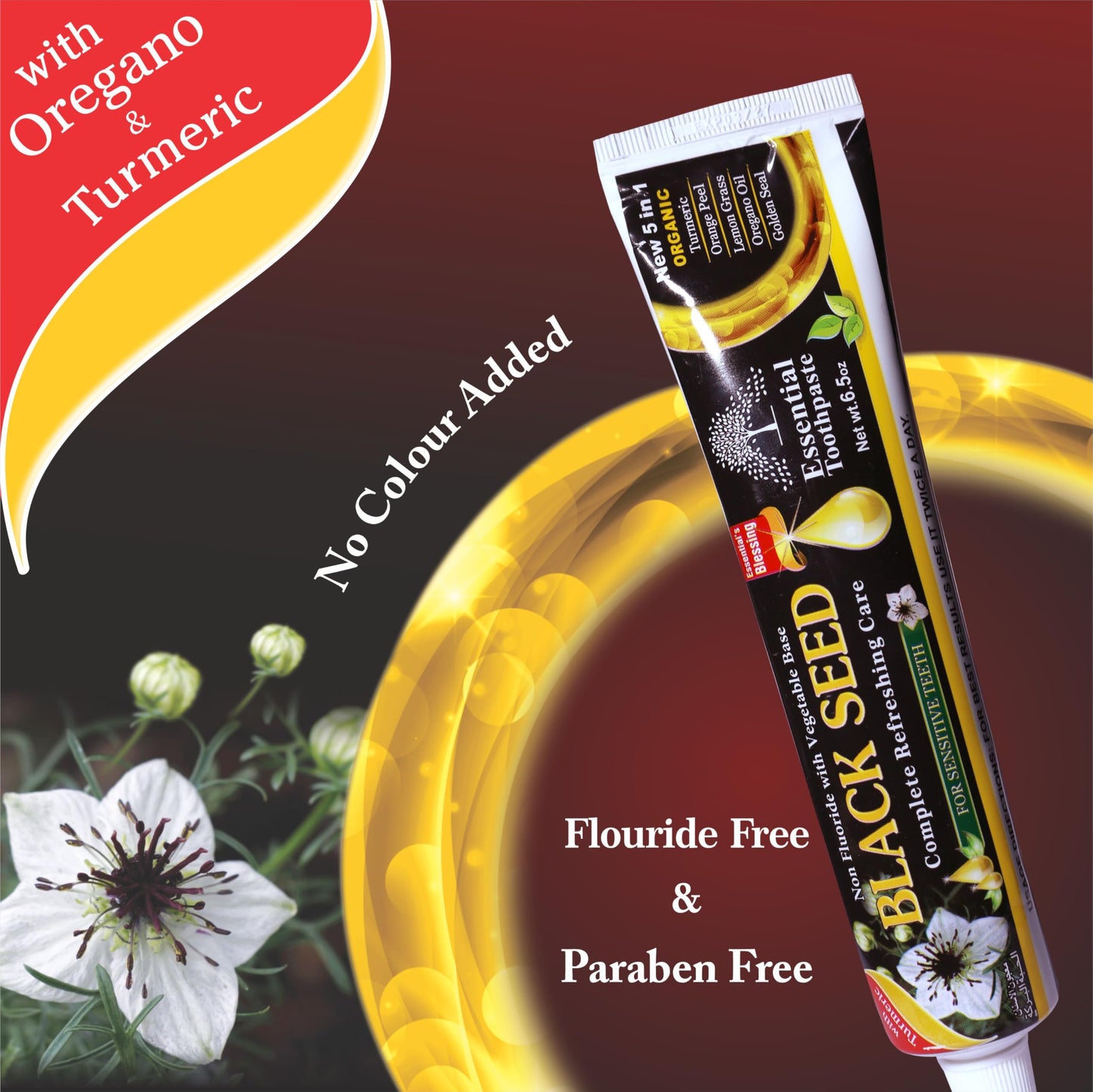 Organic Black Seed Essential Toothpaste 5 in 1 100% Fluoride Free & Vegetable Base for Sensitive Teeth.