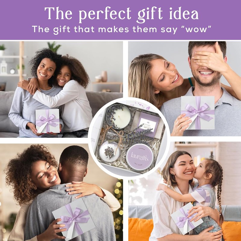 Lavender Spa Gift Basket - Relaxing Self-Care Set with Candle & Bath Essentials | Perfect Birthday Gift for Women
