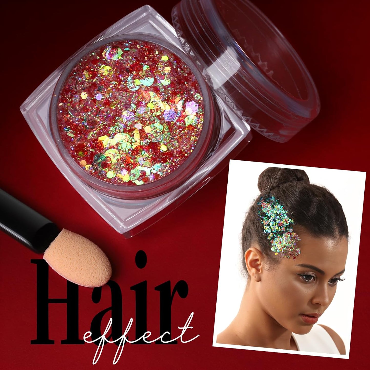 Teenitor Face Glitter Body Glitter, Clear White Body Glitter Gel, Hair Glitter Gel, 6 Shapes Rave Glitter, Mermaid Sequins Makeup Glitters Face Paint, Chunky Sparkling Glitter Gel for Women