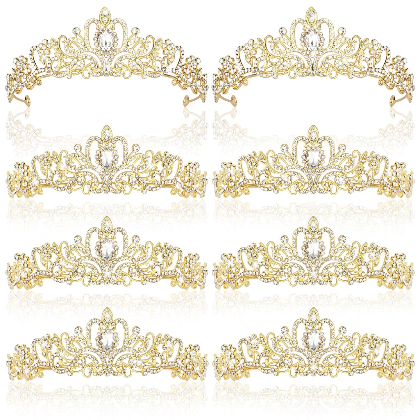 CIEHER 8 PCS Gold Crowns for Women, Crystal Queen Crown Princess Tiaras for Prom Birthday Party Halloween Costume