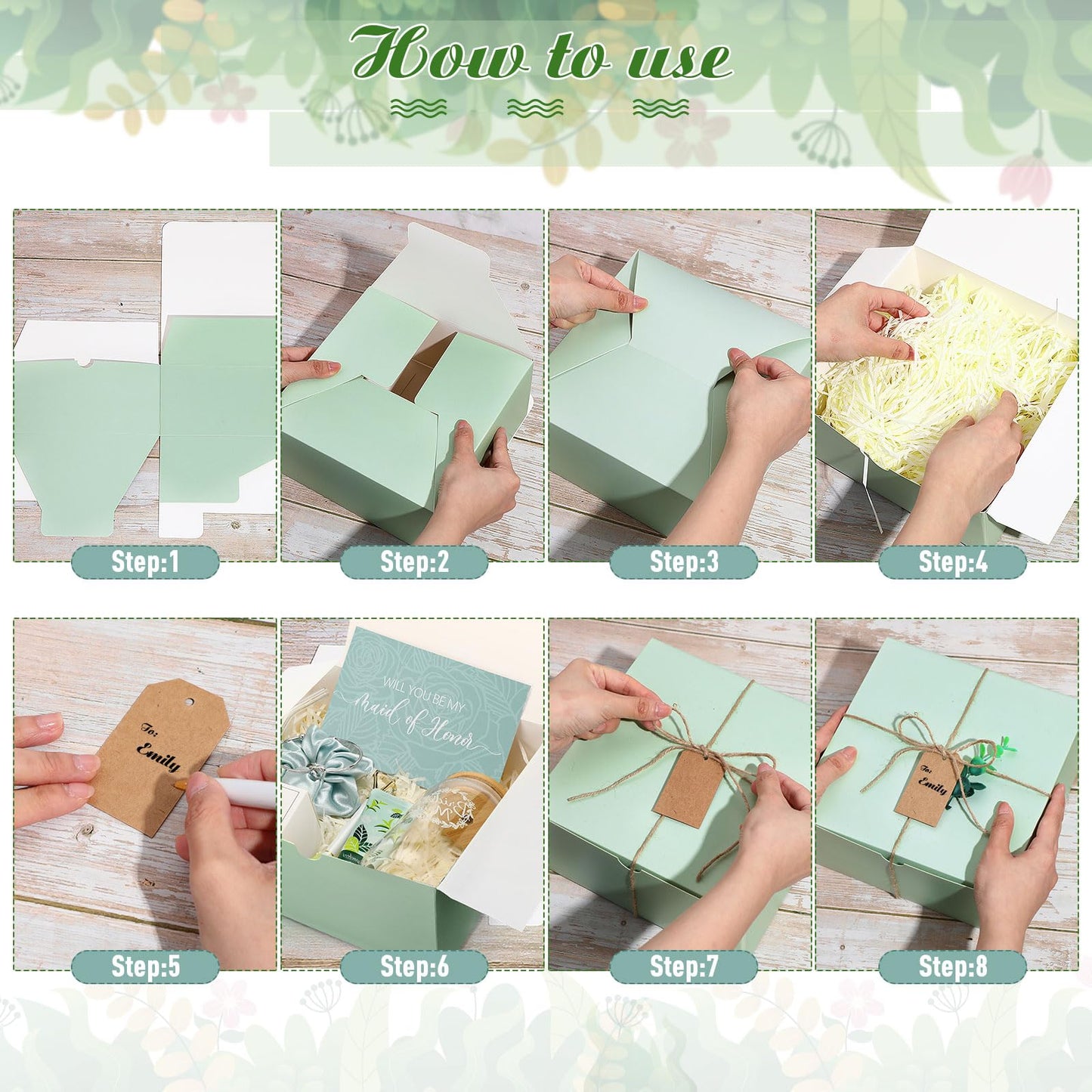 Meanplan 14 Pcs Bridesmaid Proposal Gifts Set, Will You Be My Bridesmaid Gifts with Proposal Box Glass Cup Makeup Bag Cards Lip Balm Hand Cream Candle Scrunchie Bracelet Diamond Pen for Wedding(Green)
