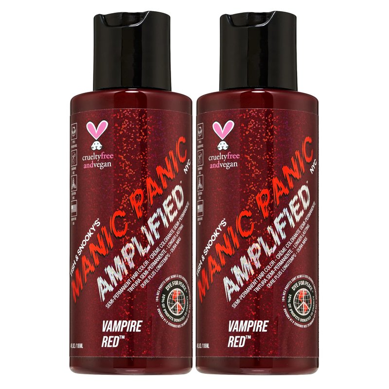 MANIC PANIC Vampire Red Hair Color - Amplified - (2PK) Semi Permanent Hair Dye - Deep Blood Red Color Can Give Burgundy Tones To Unbleached Hair - For Dark, Light Hair - Vegan, PPD & Ammonia Free