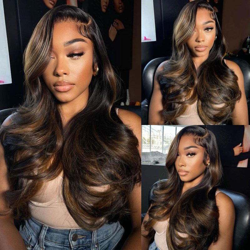 2x6 HD Lace Closure P1/30 Highlight Body Wave Transparent 2 by 6 HD Lace Closure 14 Inch 100% Brazilian Virgin Unprocessed Middle Part Human Hair Closure