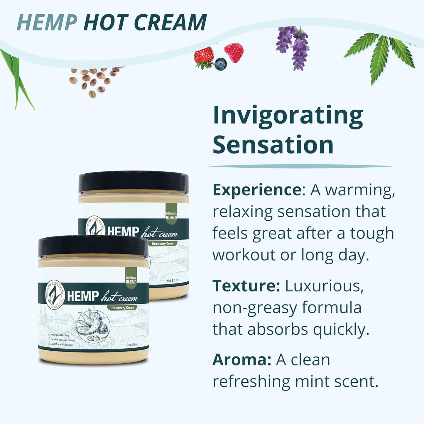 Hemp Hot Cream with Essential Oil Blend - Aloe & Hemp Infused | 8oz 2-Pack