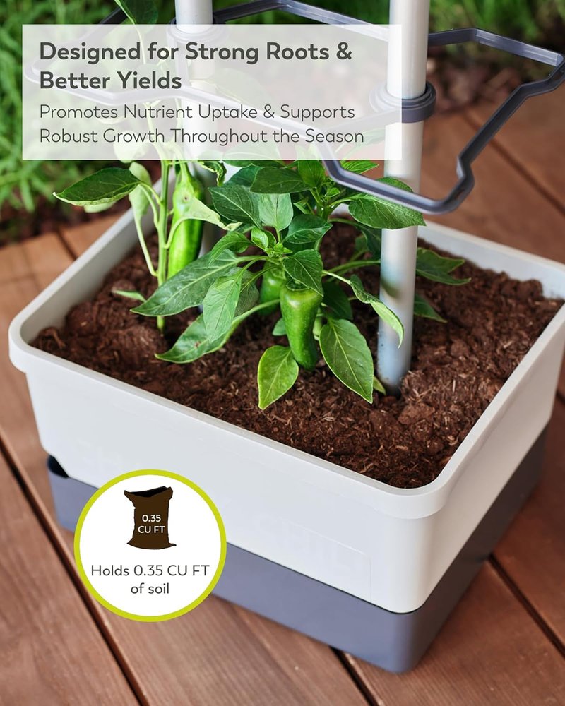 Charly Chili Self-Watering Planter with Vertical Trellis | 1.2 Gal Capacity for Peppers & Eggplants - Grey