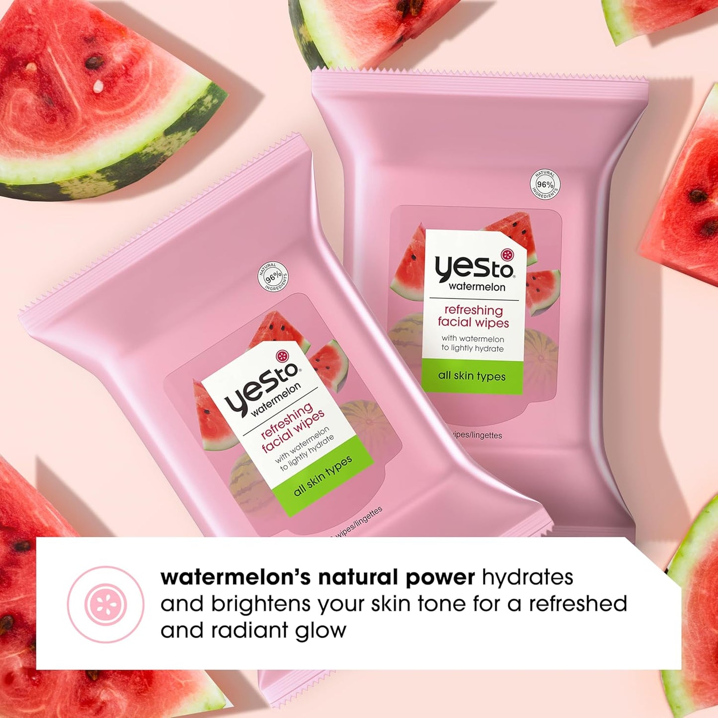 Yes To Facial Cleansing Wipes - Super Skin Recharging Makeup Remover | Watermelon Scent (Pack of 3)