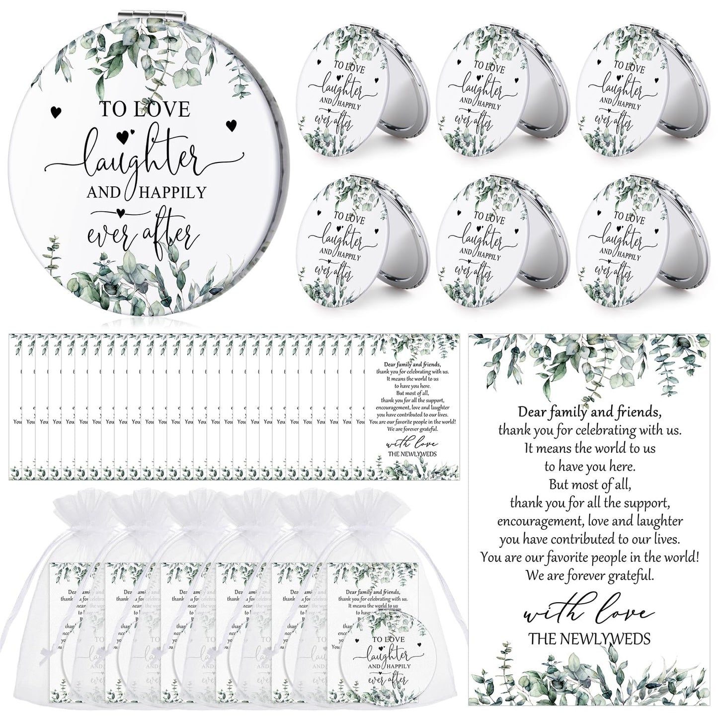 Vercraft 25 Sets Bridal Shower Party Favors for Guests Compact Mirror Bulk to Love Round Portable Mirrors Leather Compact Mirrors Thank You Cards with Organza Bags Wedding Guests Souvenir Gift