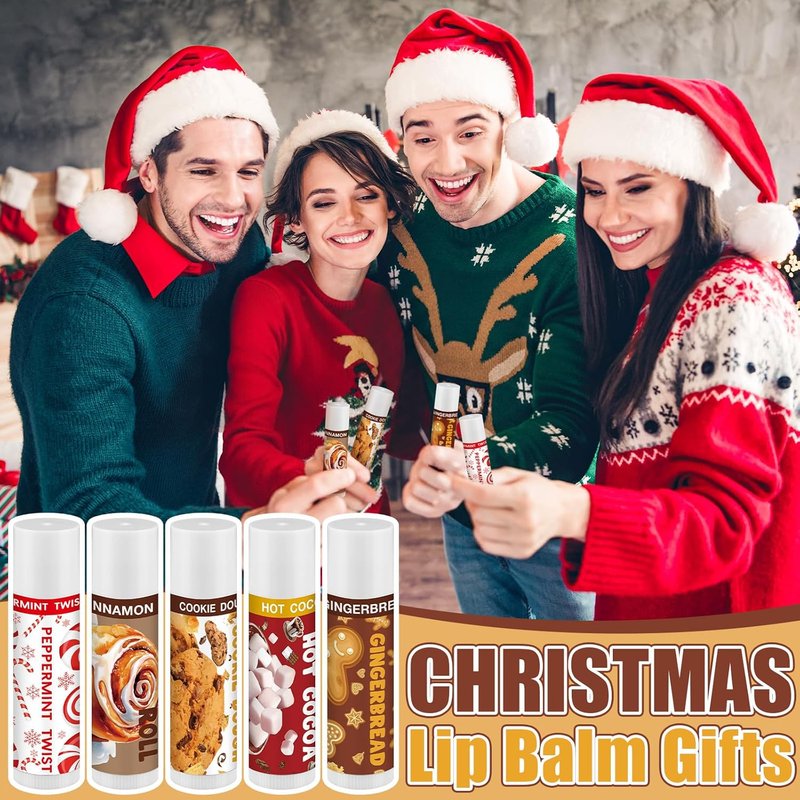 Christmas Lip Balm Set - 50 Pcs Peppermint, Gingerbread & Cocoa Flavors | Perfect Holiday Stocking Stuffers & Party Favors