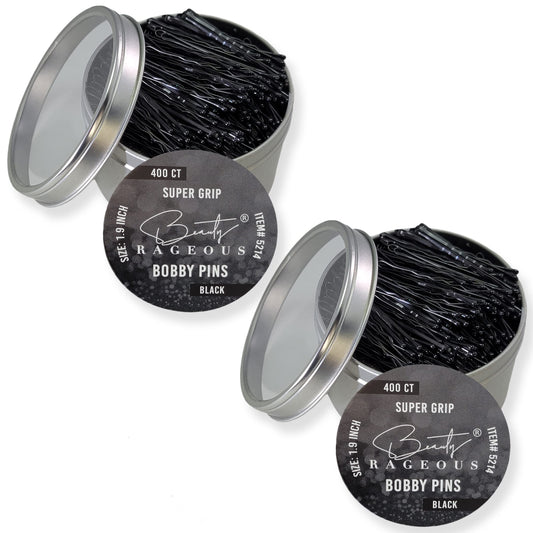 Super Grip Bobby Pins - Women's 1.9 Inch - Easy, Secure, All Hair Types - Handy Reusable Tin (Black - 800 Ct Approx)