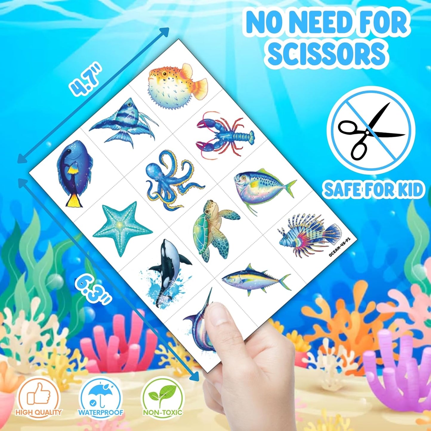 Ocean Party Favors for Kids - 72 PCS with 48 Pre-Cut Temporary Tattoos & 24 Punch Balloons | Birthday Decorations & Goodie Bag Fillers