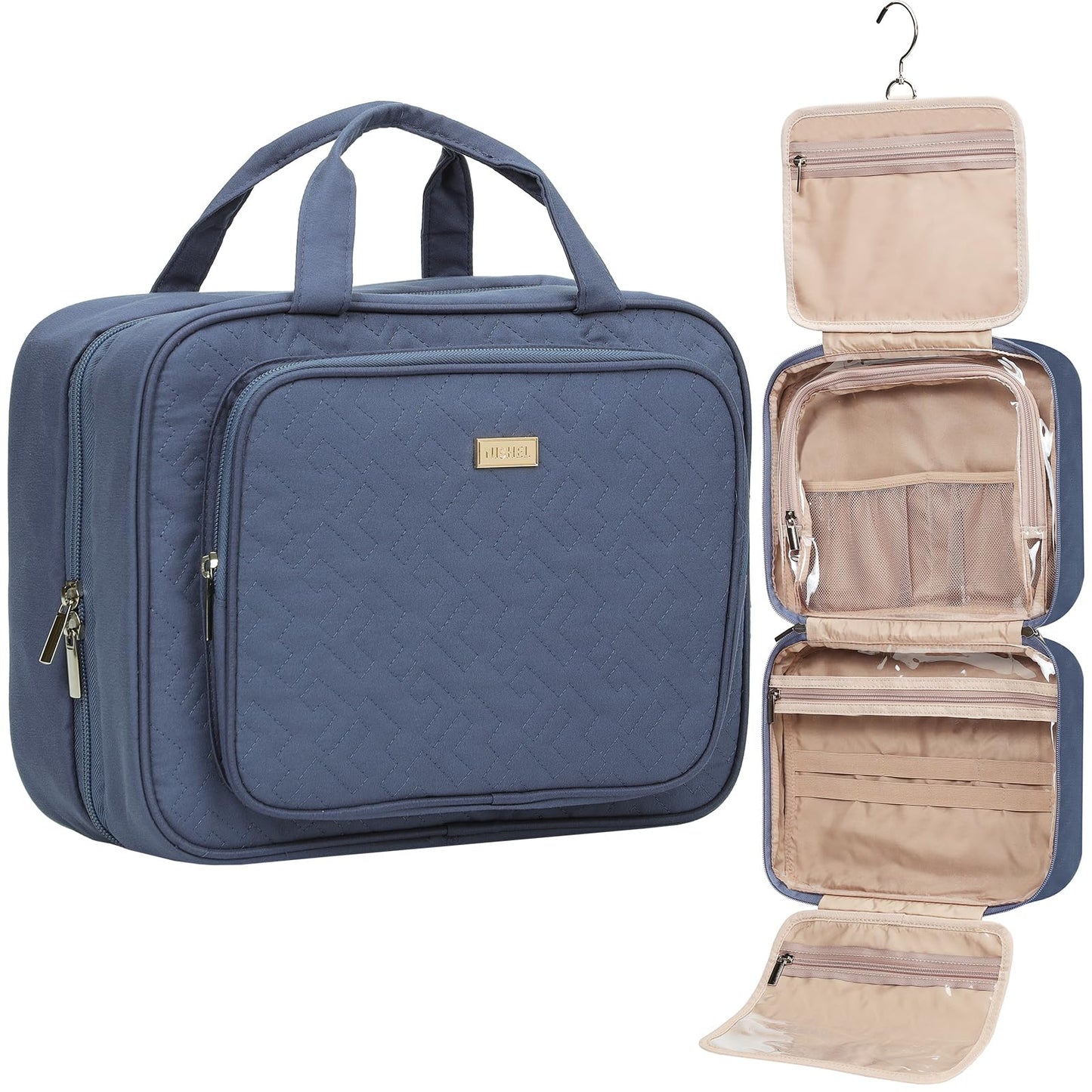 NISHEL Travel Toiletry Bag for Women Hanging Organizer Makeup Case Pockets