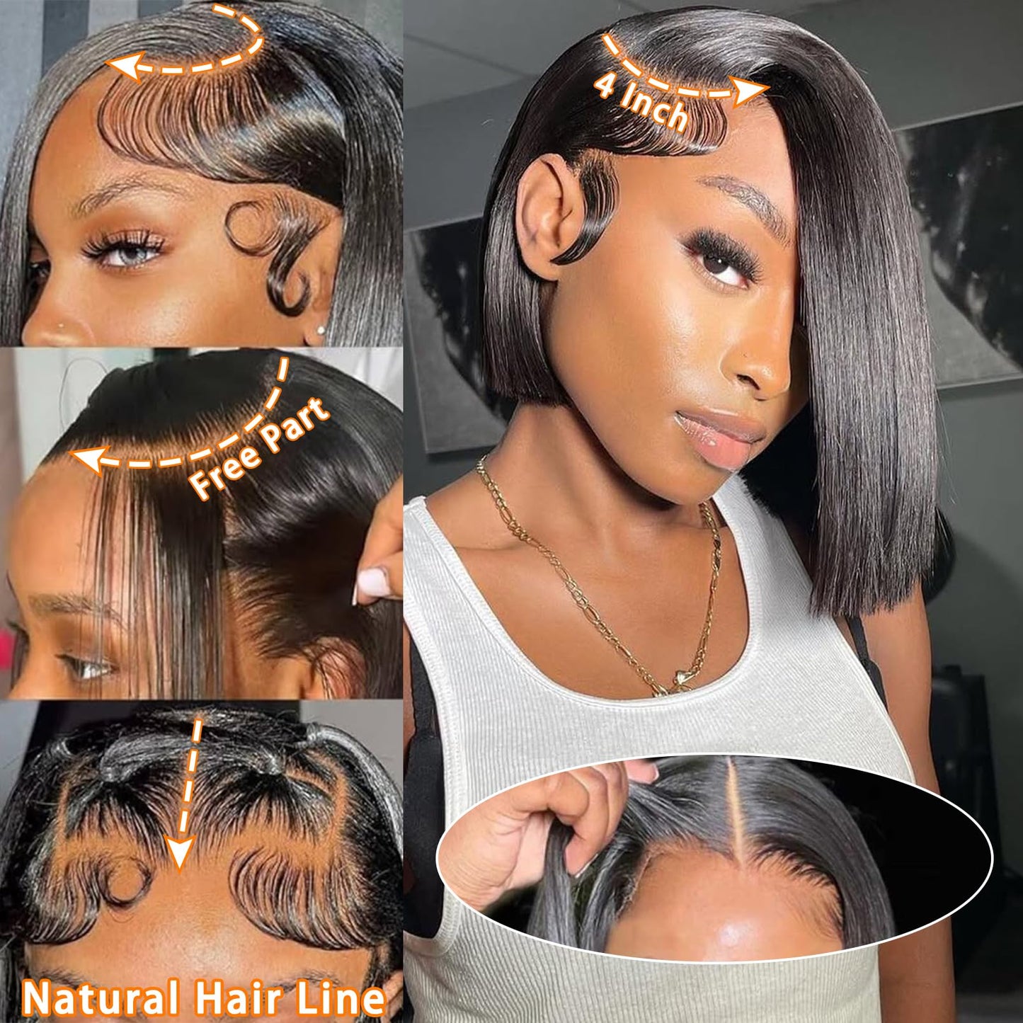 Baseze Bob Wig Human Hair 13x4 Frontal Lace Wig Short Straight HD Lace Front Bob Wigs for Black Women Human Hair Glueless Pre Plucked Hairline with Baby Hair 180% Density (12 Inch,Natural Black