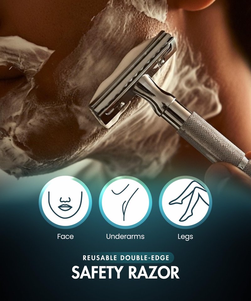 Utopia Care Double Edge Safety Razor for Men & Women with 10 Premium Stainless Steel Blade Refills, Reusable Single Blade Razor, Silver