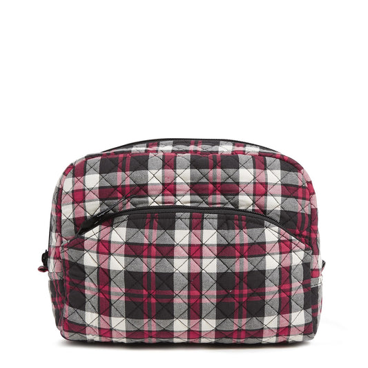 Vera Bradley Women's Cotton Large Cosmetic Makeup Organizer Bag, Fireplace Plaid, One Size