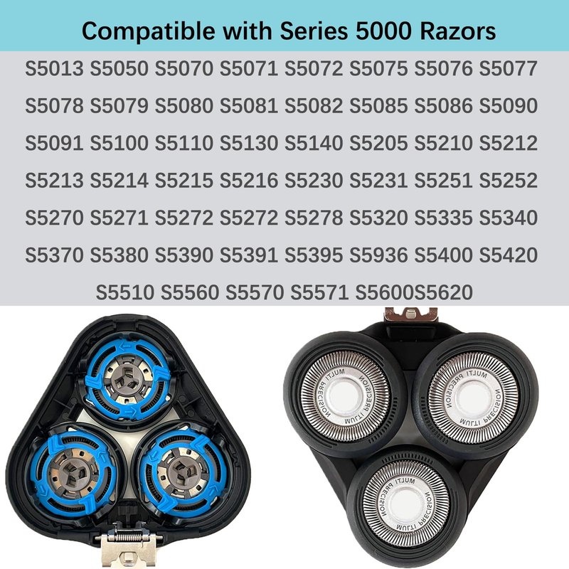 Gleway SH50/52 Replacement Heads Compatible with Philips Series 5000 Electric Shavers, Complete Head Compatible with Norelco Razor Series S5000 All Models Series 5000 S5252 S5270 S5271 More
