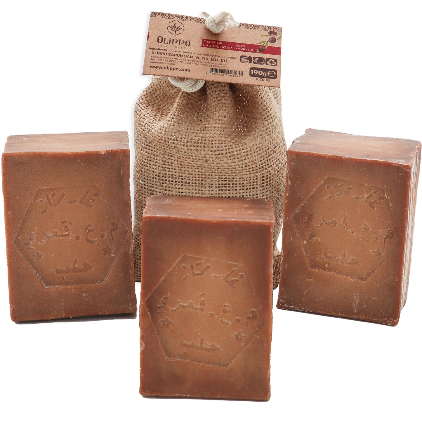 Natural Aleppo Soap 3-Pack - Handmade Organic Bars, 25% Laurel Oil & 75% Olive Oil, 190g Each - Premium Natural Skincare for All Skin Types (Pack Of 3 Soap)