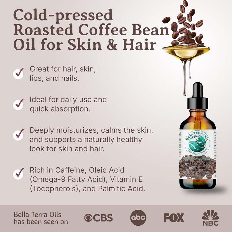 Roasted Coffee Bean Oil - Nourishing 8 oz Skin Oil with Vitamin E | Pure Coffee Essence