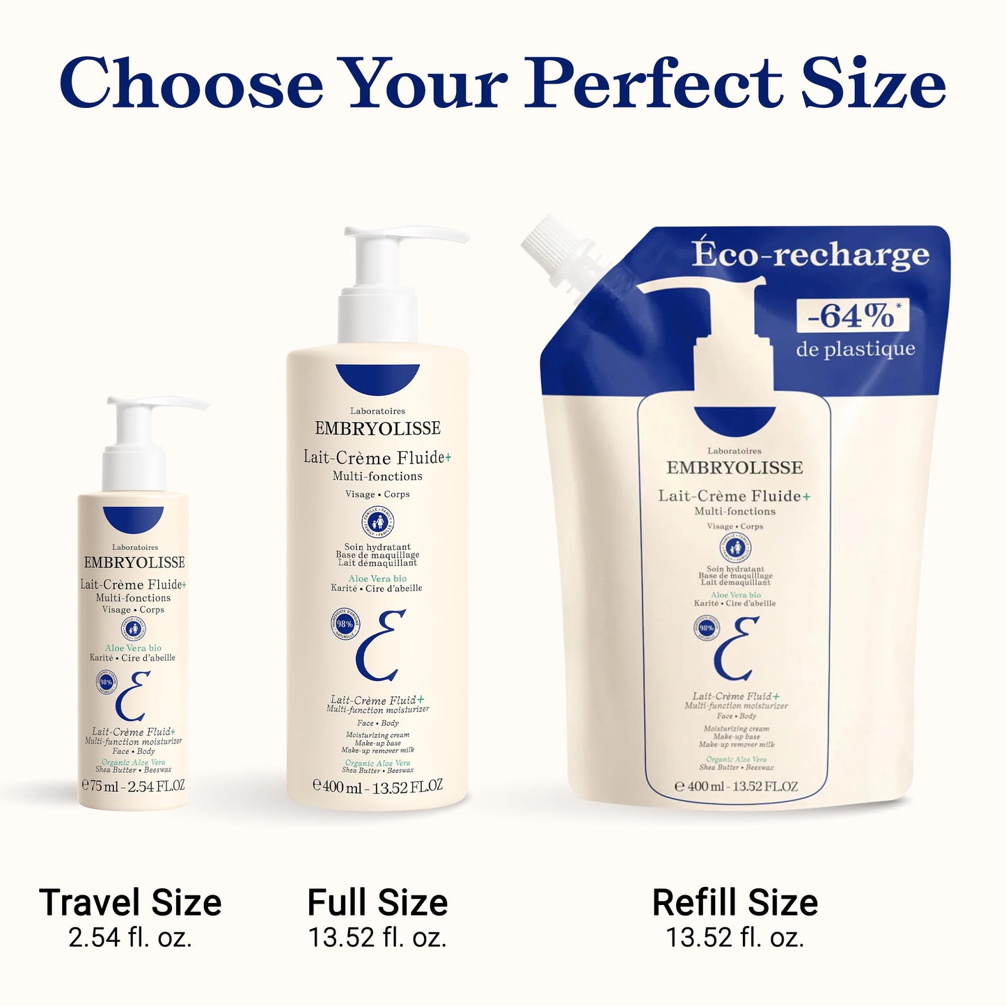 Embryolisse Lait-Crème Fluid+ Face & Body Cream, Multi-Use Lightweight Moisturizer with Shea Butter & Aloe Vera. Fast Absorbing, For All Skin Types, 13.52 Fl Oz