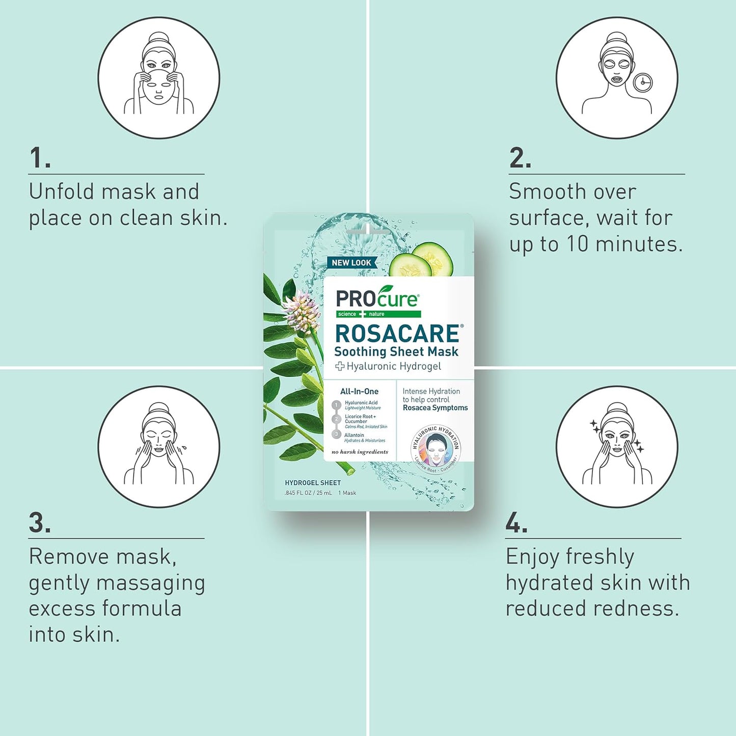 Rosacare Redness Relief Face Mask - Hydrating Sheet Masks with Hyaluronic Acid & Cucumber | 5 Pack for Sensitive Skin