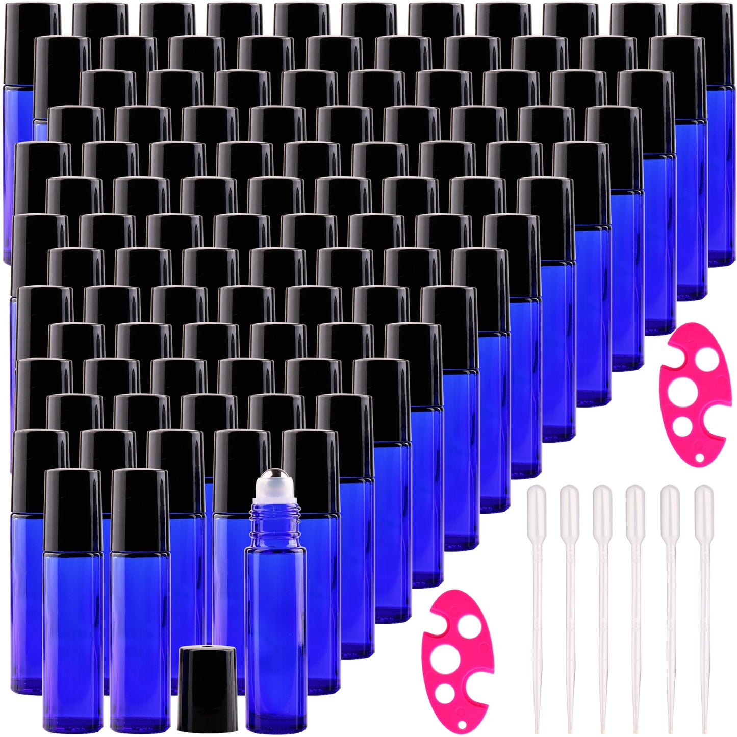 inice 100 Pack,10ml Roller Bottles for Essential Oils Cobalt Blue Thick Glass Stainless Steel Roll On Ball Bottles