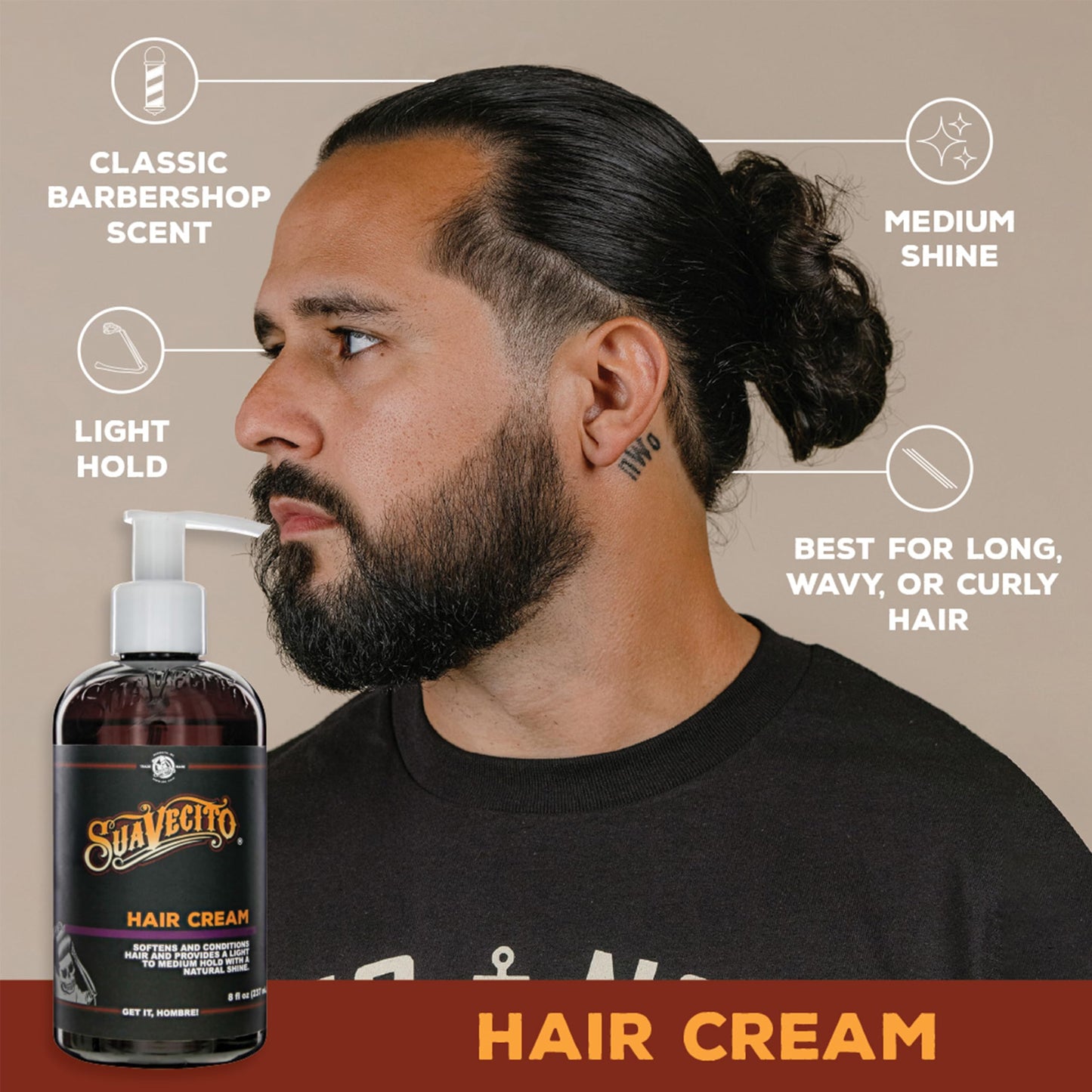Suavecito Hair Cream Pump Bottle Medium Shine All Day Light Hold (8 oz)