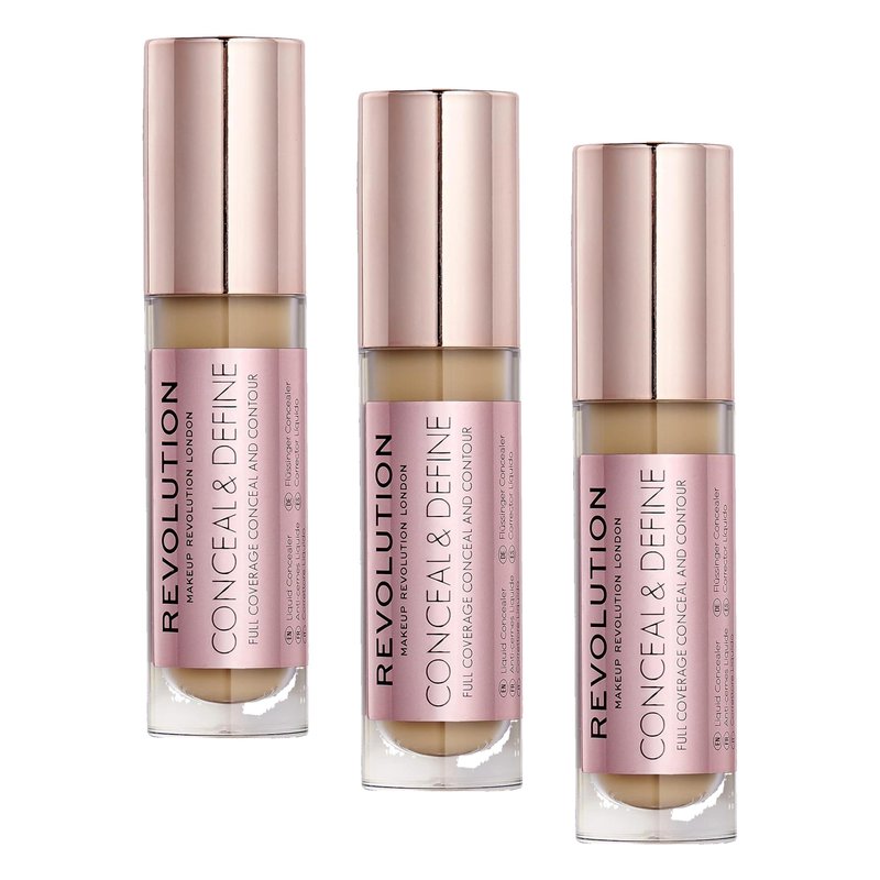 Revolution Beauty, Conceal & Define Concealer, Full Coverage & Lightweight, Long-Lasting Matte Finish, Vegan & Cruelty Free, C10 Medium or Tan Skin Tones, 0.14 Oz. (Pack of 3)